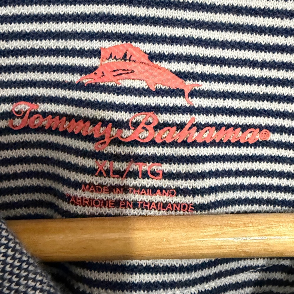 Tommy Bahama Mens XL Polo Shirt Navy Blue White Striped Marlin Logo Short Sleeve - Picture 4 of 6